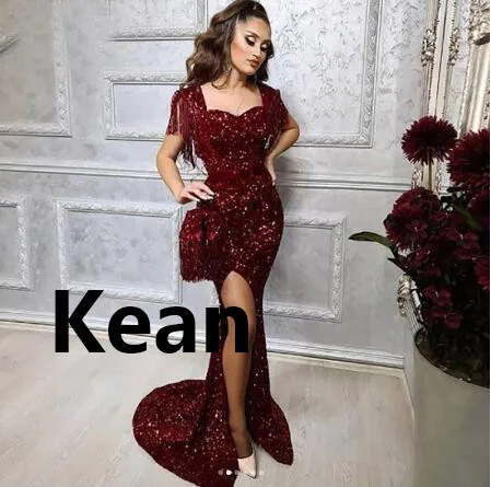 

Sequins Mermaid Evening Dresses High Slit Cap Sleeve robe de soiree Evening Gowns Prom Dress Vestidos De Festa