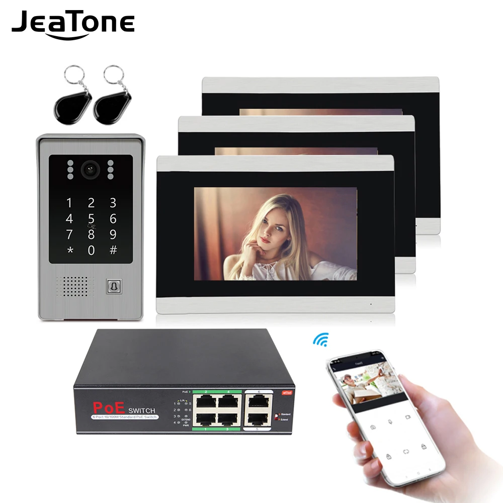 

Jeatone WIFI Touch Button Video Intercom Door Bell Building Access Control System Touch Screen Motion Detection 1 to 3