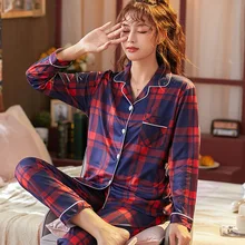 Women's Pajamas Clothes Ladies Cotton Home Wear Suit Spring Autumn Winter Pajamas Plaid Print Sleep Tops 
Women's Pajamas Clothes Ladies Cotton Home Wear Suit Spring Autumn Winter Pajamas Plaid Print Sleep Tops