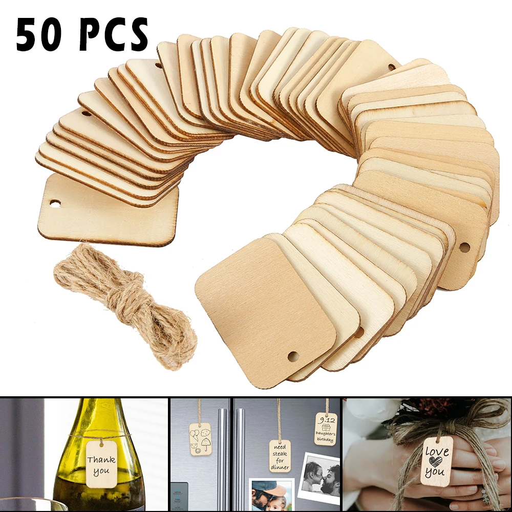 50pcs Wooden Label Nature Wood Slice Gift Tags Blank Rectangle Wooden Hanging Tags Label With Hemp Ropes for Wedding Party Xmas
50pcs Wooden Label Nature Wood Slice Gift Tags Blank Rectangle Wooden Hanging Tags Label With Hemp Ropes for Wedding Party Xmas