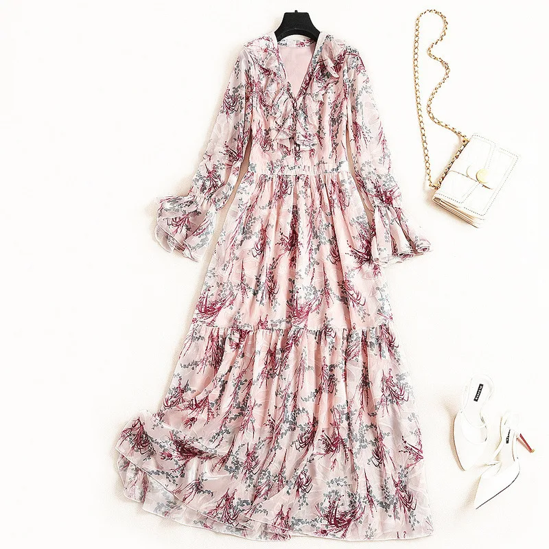 VERDEJULIAY Runway Women Dress 2020 Summer Spring New Fashion Flare Sleeve Flower Print Ruffle Long Elegant Dress Vestidos
VERDEJULIAY Runway Women Dress 2020 Summer Spring New Fashion Flare Sleeve Flower Print Ruffle Long Elegant Dress Vestidos