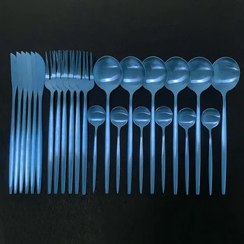 Blue Cutlery Set 24Pcs Matte Stainless Steel Dinnerware Set Knife Fork Coffee Spoon Tableware Set Kitchen Dinner Silverware Set
Blue Cutlery Set 24Pcs Matte Stainless Steel Dinnerware Set Knife Fork Coffee Spoon Tableware Set Kitchen Dinner Silverware Set