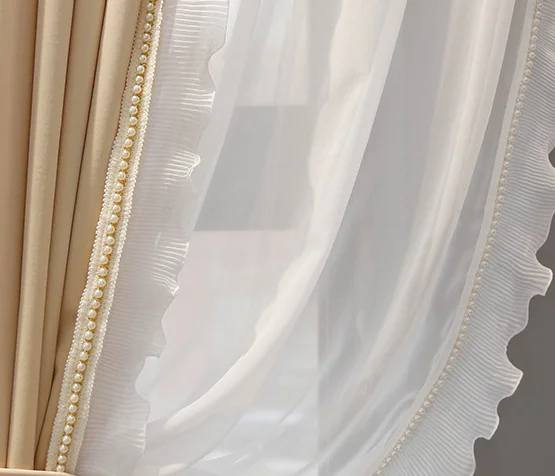 

Curtains for Living Dining Room Bedroom Milk Tea Color Flannel French Light Luxury Shading Bay Window Solid Nordic Velvet Door