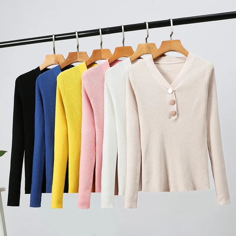 Elegant Half Open Collar Knitted Sweater Women 2020 New Button V-neck Solid Casual Pullovers Sweater
Elegant Half Open Collar Knitted Sweater Women 2020 New Button V-neck Solid Casual Pullovers Sweater