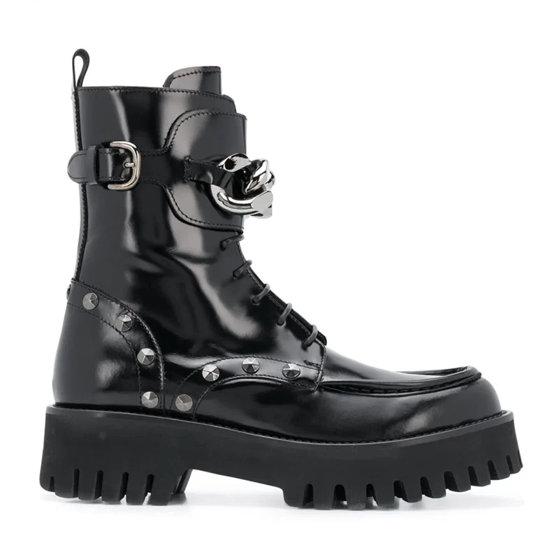 British Ladies Chains Decor Lace Up Ankle Boots Rivets Studs Thick sole Cow Leather rock Boots Cool Motorcycle Boots Women
British Ladies Chains Decor Lace Up Ankle Boots Rivets Studs Thick sole Cow Leather rock Boots Cool Motorcycle Boots Women