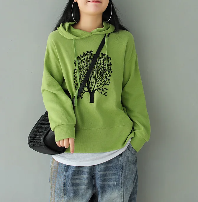 2020 Spring Hoodies Women Loose All-match Tops New Female Hooded Embroidery Pattern Casual | Женская одежда