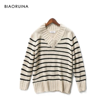 BIAORUINA Women's Black Stripes V-neck Knit Sweater Female Casual Thick Needle Pullover Hem Split Fashion Autumn Winter Sweaters
BIAORUINA Women's Black Stripes V-neck Knit Sweater Female Casual Thick Needle Pullover Hem Split Fashion Autumn Winter Sweaters