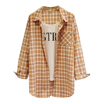 Women Spring Shirts Lady Long Sleeve Tops Woman Washed cotton Plaid Blouse Plus Size Casual Fashion False two piece D5-8066
Women Spring Shirts Lady Long Sleeve Tops Woman Washed cotton Plaid Blouse Plus Size Casual Fashion False two piece D5-8066