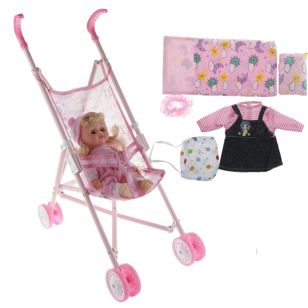 Talking Baby Doll and Stroller Changing Set Accessories Model Kids Play House Toys #1 Talking Baby Doll and Stroller Changing Set Accessories Model Kids Play House Toys #1