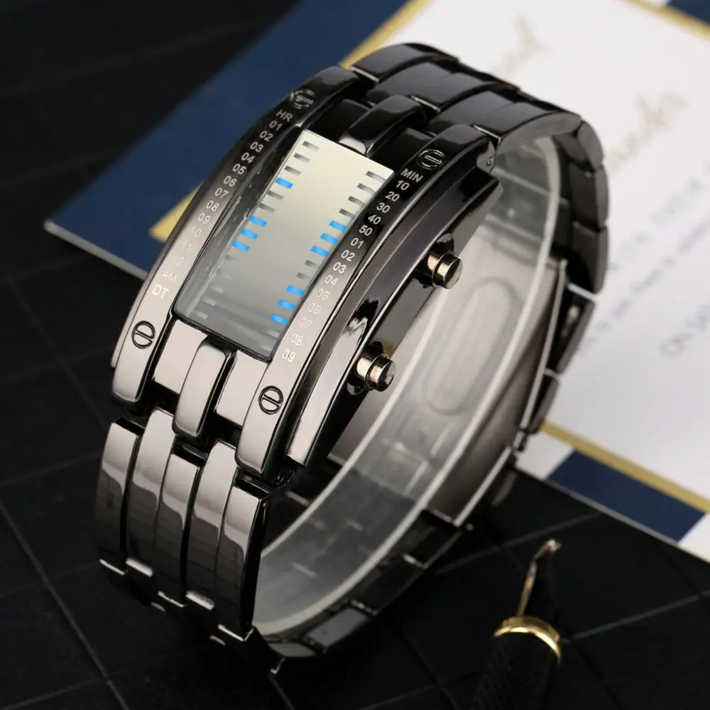 Unique Technology Binary Watch Men's Double Row Lights Binary LED Electronic Black Silver Date Digital LED Sport Watches Watch
Unique Technology Binary Watch Men's Double Row Lights Binary LED Electronic Black Silver Date Digital LED Sport Watches Watch
