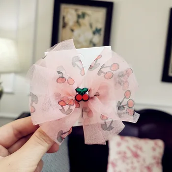 

Factory Shop South Korea Dongdaemun New Style Snow Yarn Cherry Bow Children Side Clip Bang Clip Head Clip ET101