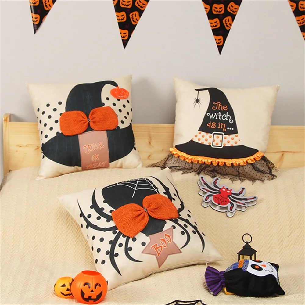 

Halloween 3D Decals Series Home Decoration Throw Pillow Cushion Pillow Case Happy Pumpkin Flax Skin Pillowcase Cushion Cover