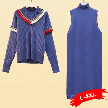 Plus Size Hit Color Ruffles Turtleneck Sweater Dress 2 Pieces Sets Autumn Dropping Shoulder Pullover Jumper Tops Outwear Suits
Plus Size Hit Color Ruffles Turtleneck Sweater Dress 2 Pieces Sets Autumn Dropping Shoulder Pullover Jumper Tops Outwear Suits