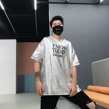 2020 Summer new men's loose shiny cotton short-sleeved T-shirt nightclub streetwear stage letter printing gold tops Hot
2020 Summer new men's loose shiny cotton short-sleeved T-shirt nightclub streetwear stage letter printing gold tops Hot