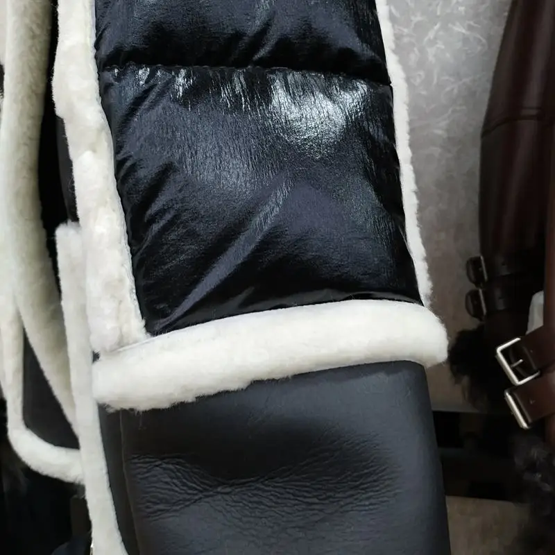 Winter Women Coat Genuine Sheepskin Leather Sheep Fur Duck Down Coat Female Jackets Silver Color Loose Size Turn Down Collar (6)