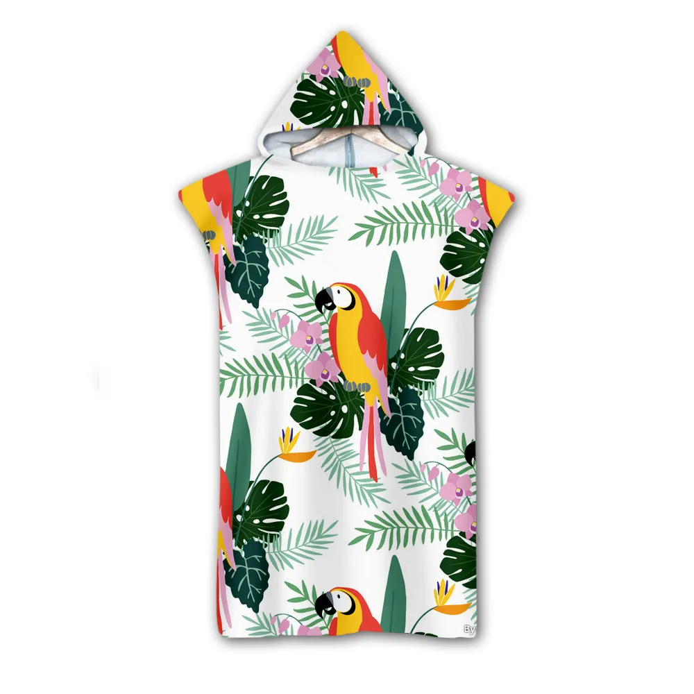 

3D Digital Printing Parrot Hooded Towel Wearable Bath Towel For Adults Flamingo Tropical Travel Microfiber Beach Towels style-4