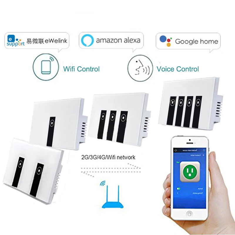 US Standard 1 2 3 gang wall light app switch,touch control panel,wifi remote control via smart phone,work with Alexa
US Standard 1 2 3 gang wall light app switch,touch control panel,wifi remote control via smart phone,work with Alexa
