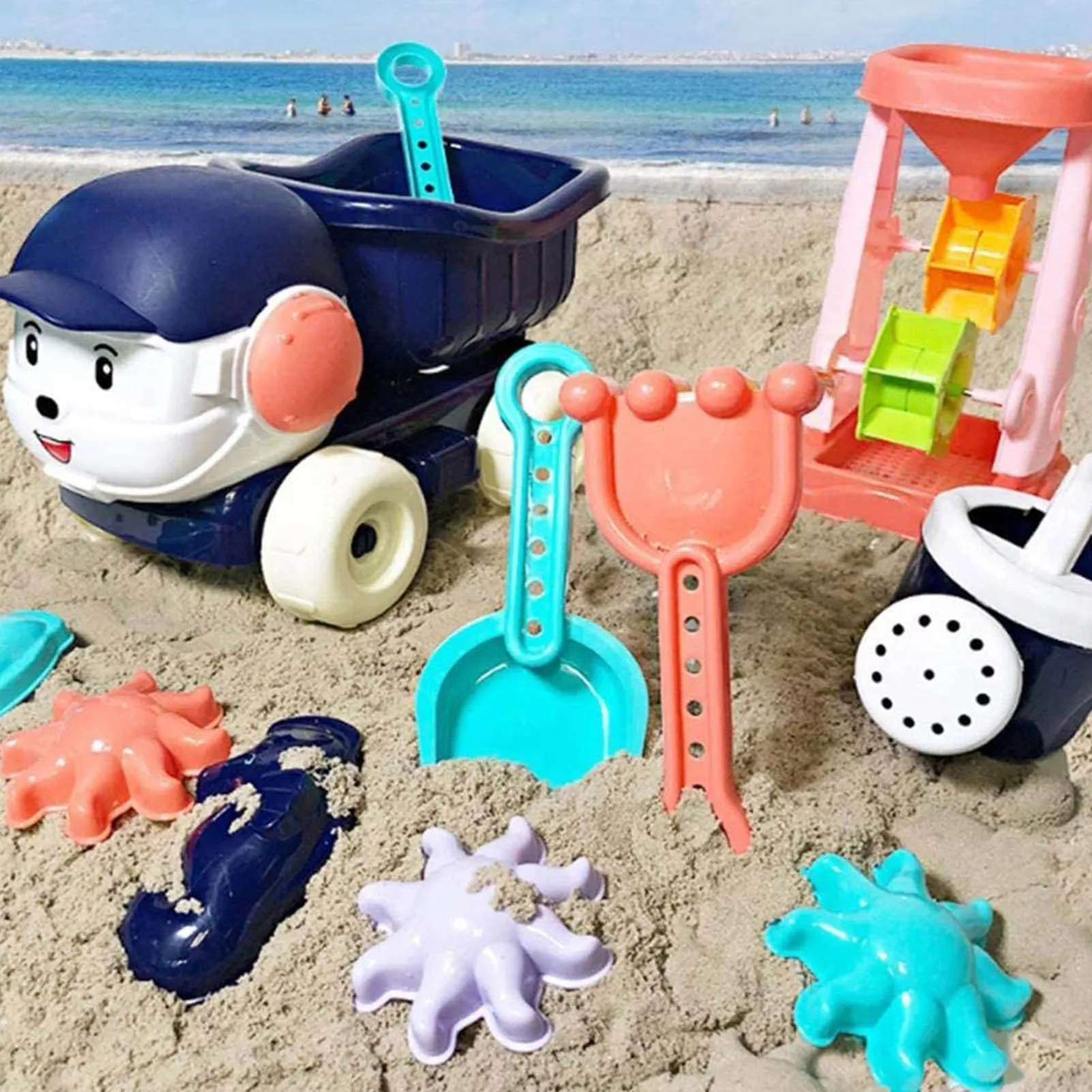 Набор детских пляжных игрушек включая щенков квадроциклов песочные лопаты