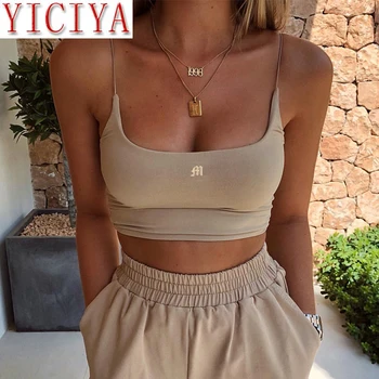 2020 New Summer Letter Embroidery Spaghetti Strap Sleeveless T-shirt Sexy Backles Sleeveless Camis Top Basic Khaki Wrap Crop Top 
2020 New Summer Letter Embroidery Spaghetti Strap Sleeveless T-shirt Sexy Backles Sleeveless Camis Top Basic Khaki Wrap Crop Top