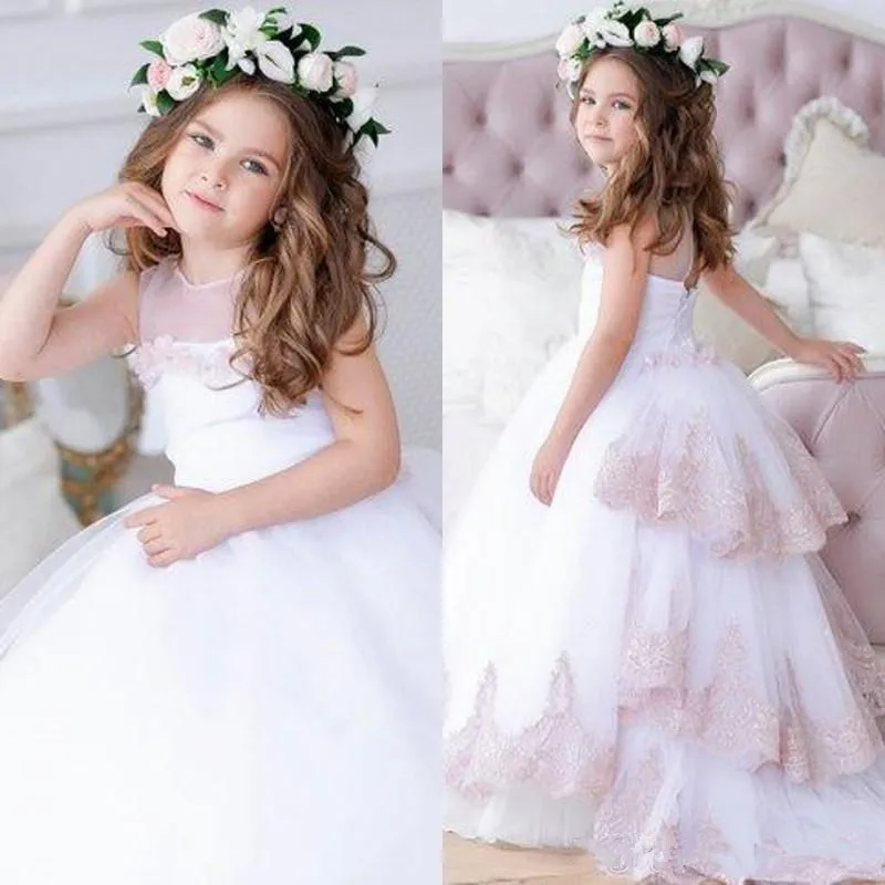 

New Flower Girl Dresses 2023 Blush Junior GIrls Pageant Dress Lace Baby girl Tulle Wedding Dress Tutu Kids Girls Pageant Gowns