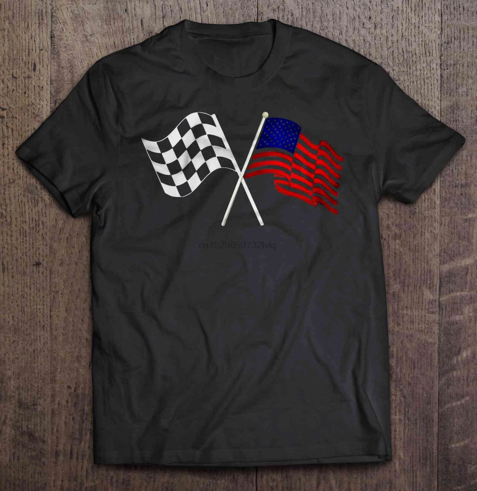 Men Funny T Shirt Fashion tshirt Checkered Racing And American Flag Women t-shirt | Мужская одежда