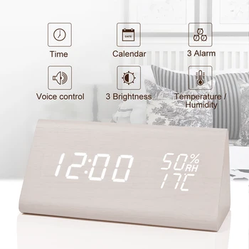 Digital LED Alarm Clock Voice Control Humidity Temperature Display Wooden Despertador Desktop Clock
Digital LED Alarm Clock Voice Control Humidity Temperature Display Wooden Despertador Desktop Clock