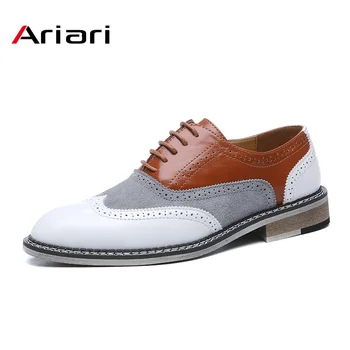 

Brogue Men Casual Dress Shoes Contrast Color Male Oxfords Microfiber Leather Formal Shoes Party Handcrafted Footwear