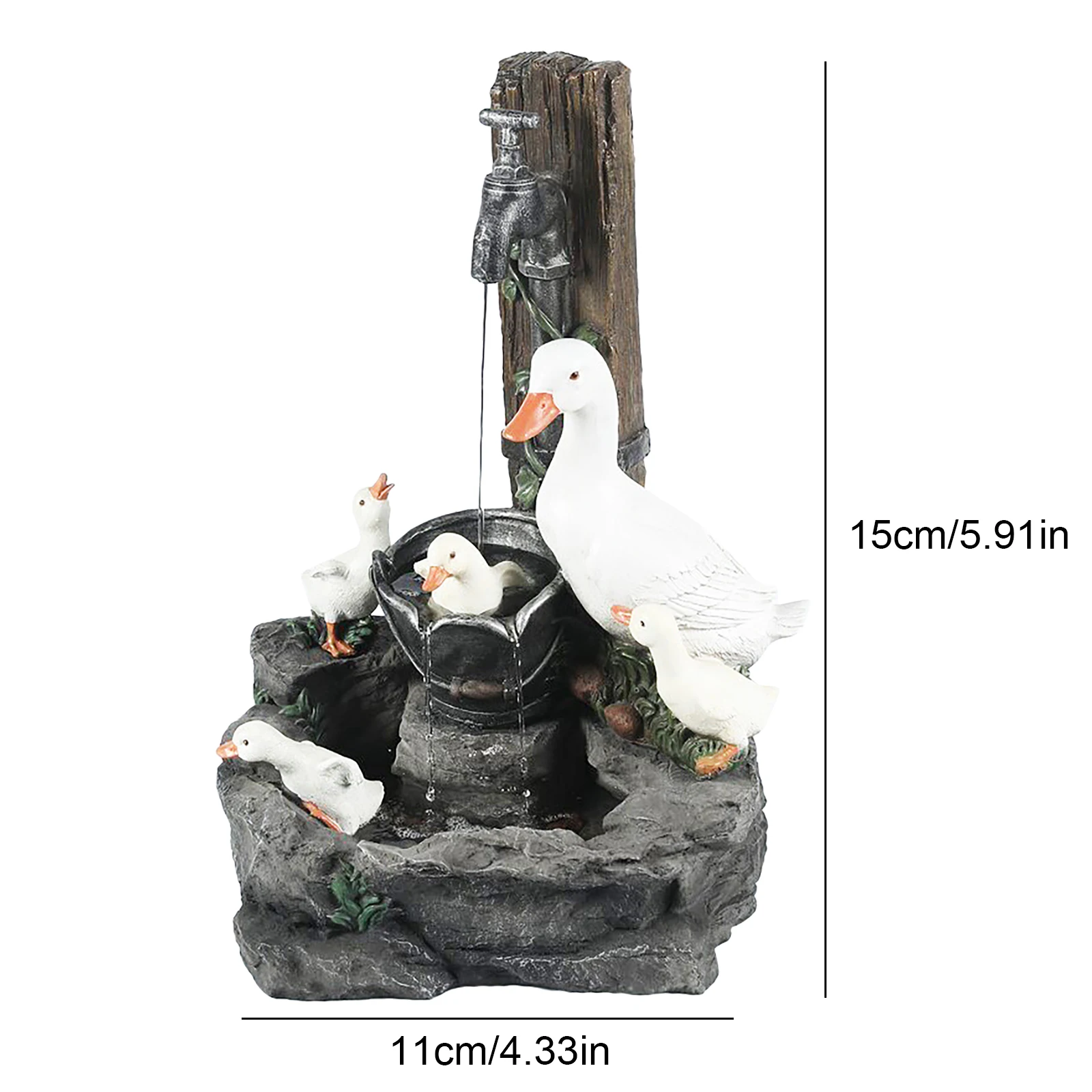 Outdoor Garden Decoration Animal Family Statue Water Fountains with Light Solar Landscape Lights Ducks Squirrels Decor for Yard