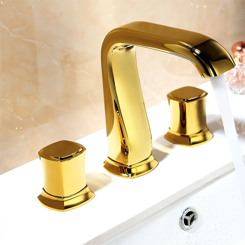 

Copper Bathroom Basin Faucets Brass Widespread Sink Mixer Tap Hot & Cold Lavatory Crane 2 Handle 3 Hole White Gold/Chrome/Black