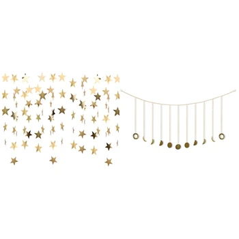 52 Feet Reflective Star Paper Bunting Banner with 1 Set Gold Shining Moon Phase Retro Style Moon Hang Art
52 Feet Reflective Star Paper Bunting Banner with 1 Set Gold Shining Moon Phase Retro Style Moon Hang Art