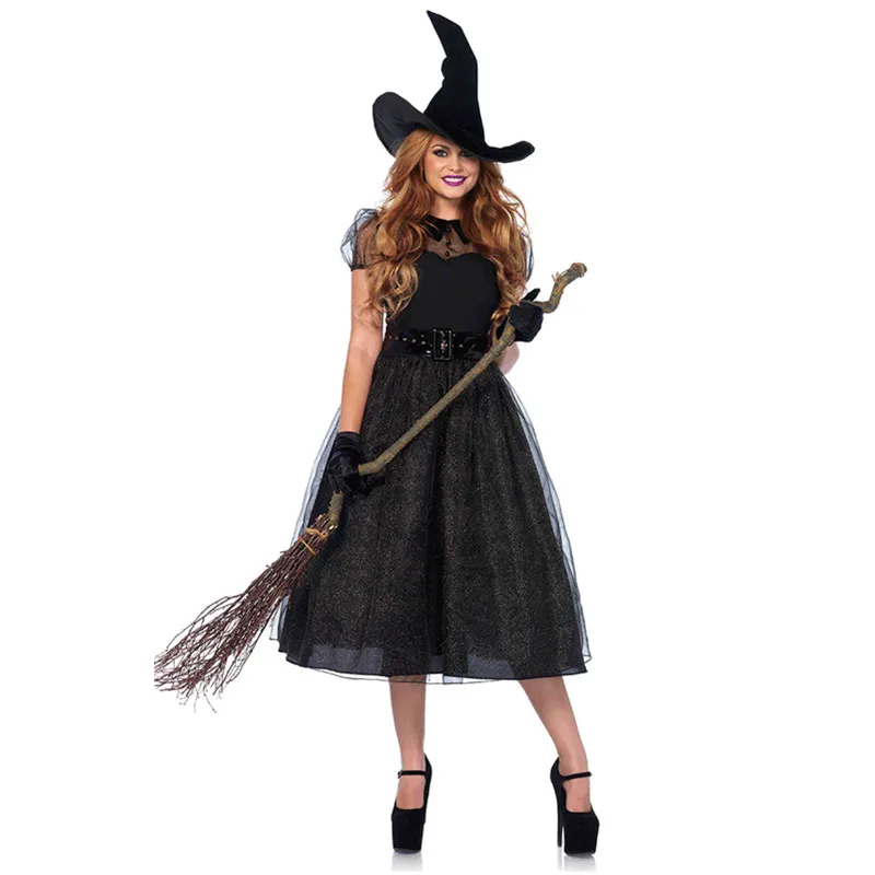 

Halloween Black Evil Witch Cosplay Costume Adult Women Carnival Fantasia Fancy Party Dress Up