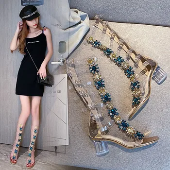 Clear PVC Transparent High Heel Sandals Woman Knee High Rhinestone Gladiator Sandal Long Boots Bohemia Style Crystal Beach Shoes
Clear PVC Transparent High Heel Sandals Woman Knee High Rhinestone Gladiator Sandal Long Boots Bohemia Style Crystal Beach Shoes