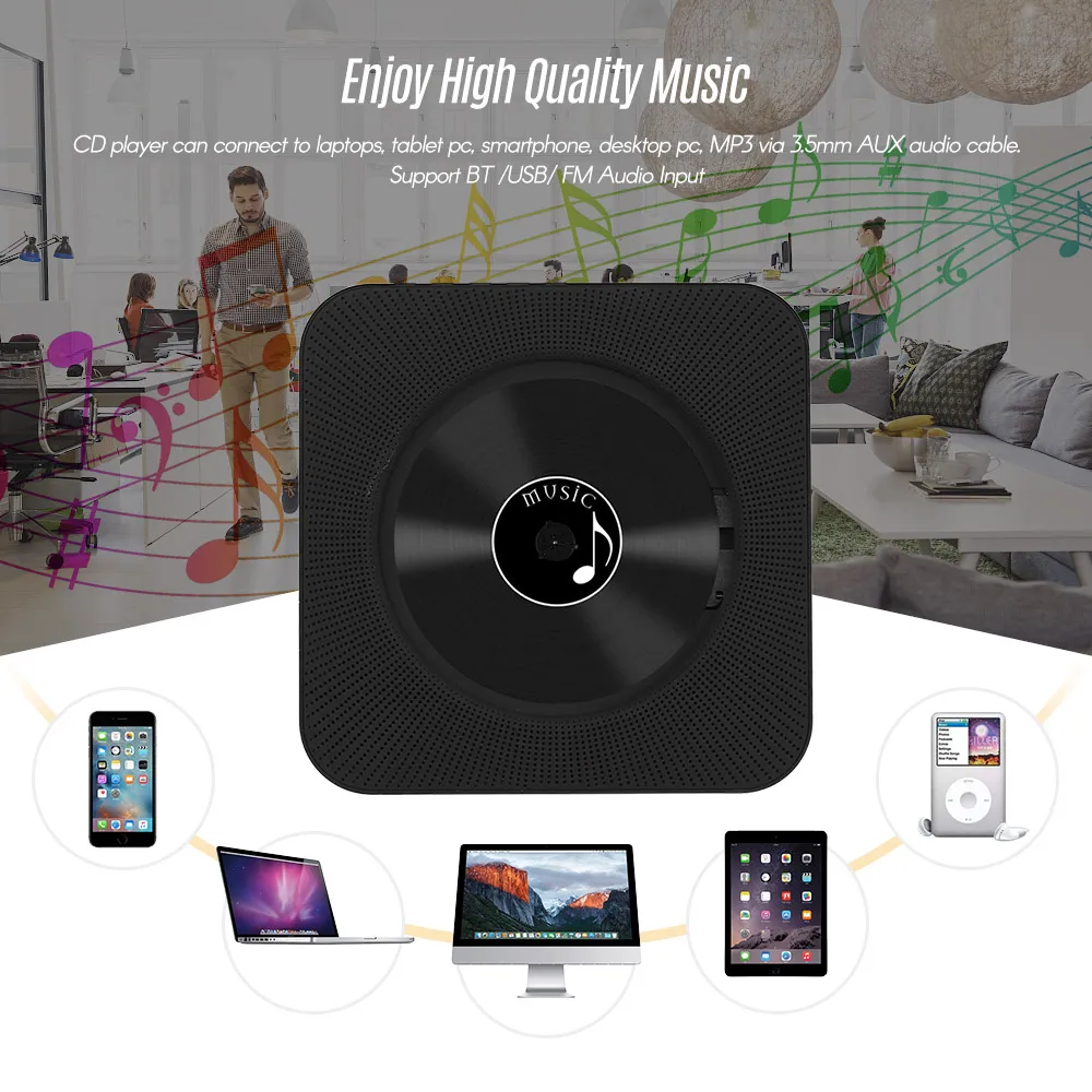 Portable Wall Mounted CD Player Music Amplifier Audio Boombox with Remote Control Support BT/ USB/ FM Modes Black EU Plug
Portable Wall Mounted CD Player Music Amplifier Audio Boombox with Remote Control Support BT/ USB/ FM Modes Black EU Plug