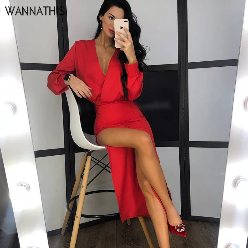 Wannathis Red Deep V-Neck Ankle Dresses Slit Hem Split Long Dresses Hight Waist Party Sexy Elegant Ankle Dresses Slim Autumn New
Wannathis Red Deep V-Neck Ankle Dresses Slit Hem Split Long Dresses Hight Waist Party Sexy Elegant Ankle Dresses Slim Autumn New