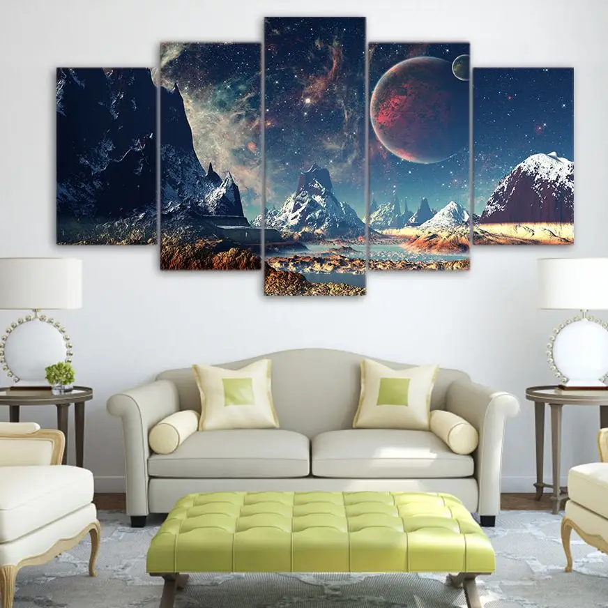 

No Framed Canvas 5Pcs Space Planet Snow Lake Galaxy Wall Art Posters Pictures Paintings Home Decor for Living Room Decoration