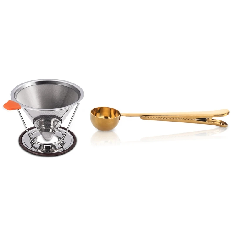 New Spoon Sealing Clip Measuring Spoon Coffee Tea Spoon Golden & Stainless Steel Coffee Filter Basket Reusable Pour over Coffee
New Spoon Sealing Clip Measuring Spoon Coffee Tea Spoon Golden & Stainless Steel Coffee Filter Basket Reusable Pour over Coffee