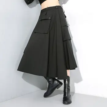 Women Spring 2020 Persomnality Street Style Black High Elastic Waist Patchwork Pocket Irregular Half Body Cotton Skirt Big Size
Women Spring 2020 Persomnality Street Style Black High Elastic Waist Patchwork Pocket Irregular Half Body Cotton Skirt Big Size
