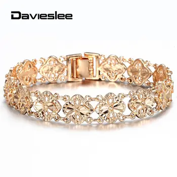 

Bracelet Bangle for Women Ladies 585 Rose Gold Fashion Cut Out Carved Flower Heart Oval Wristband Jewelry Party Gift 20cm DCBM04