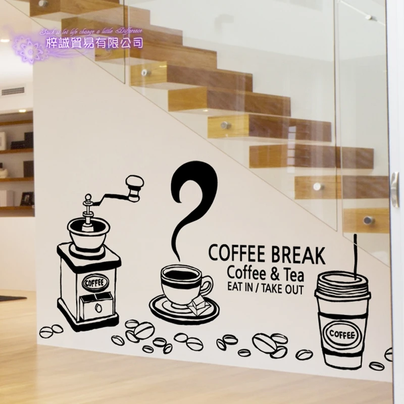 

Coffee Shop Sticker Bean Milk tea Decal Cafe Cup Poster Vinyl Art Wall Decor Mural Decoration Bread Coffee Break Glass Decals