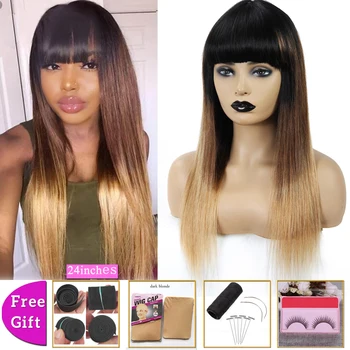 wholesale Brazilian Straight human hair wigs with bangs T1b/4/27 honey blonde wig ombre Human Hair Wigs For black Women Non-Remy
wholesale Brazilian Straight human hair wigs with bangs T1b/4/27 honey blonde wig ombre Human Hair Wigs For black Women Non-Remy