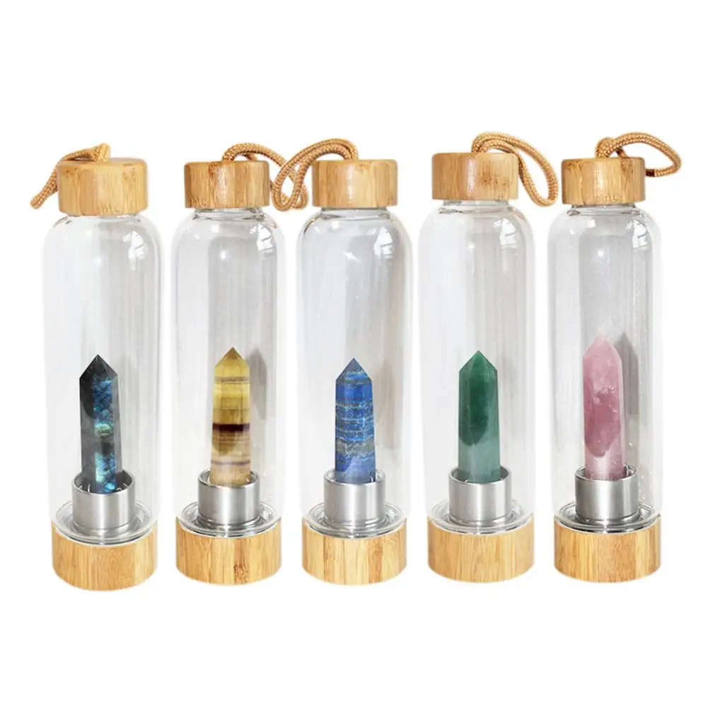 23Colors Natural Crystal Energy Bottle Point Healing Obelisk Wand Elixir Quartz Crystal Glass Water Bottle with Wooden Cup Cover
23Colors Natural Crystal Energy Bottle Point Healing Obelisk Wand Elixir Quartz Crystal Glass Water Bottle with Wooden Cup Cover