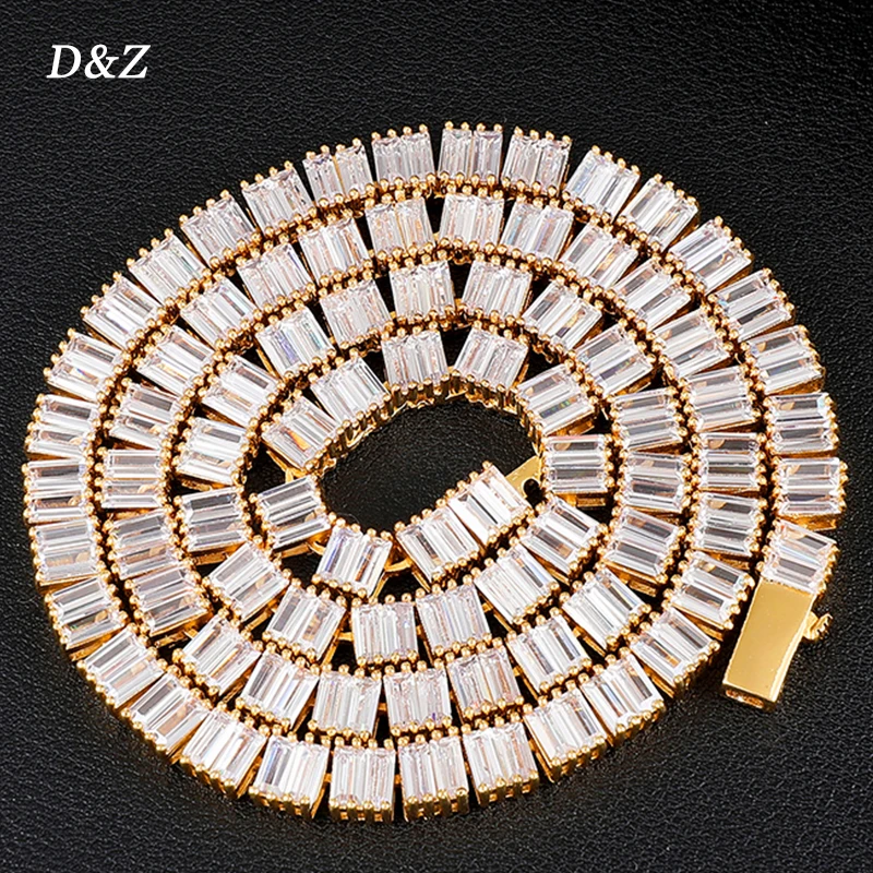 

D&Z 6mm Baguette Tennis Chain Choker Necklace Iecd Out CZ Stones 3 Colors Available Hip Hop Charming Necklace For Man/WomenGift