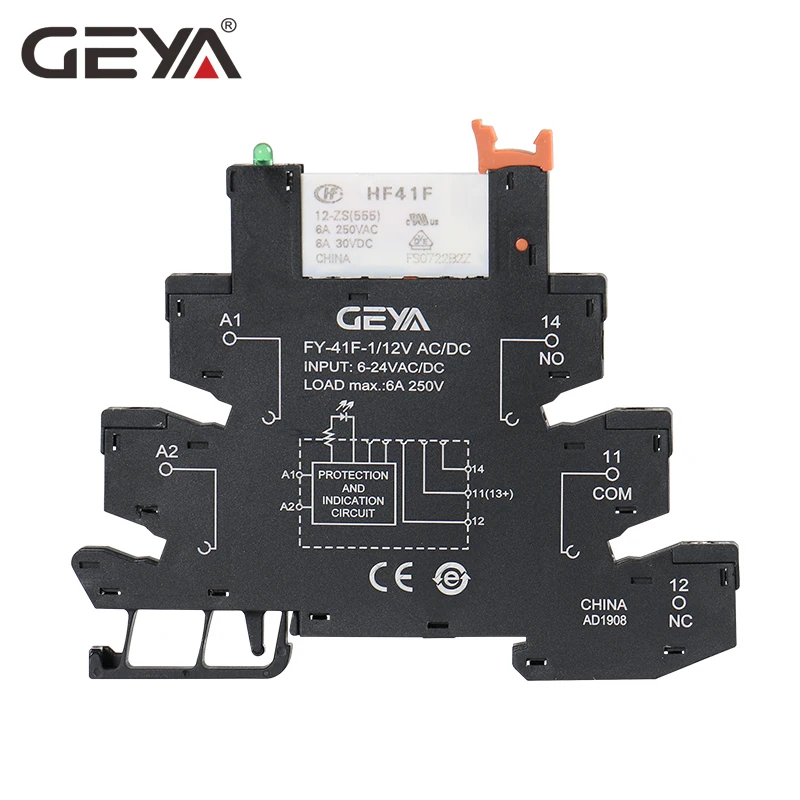 GEYA Slim Relay Module Base with Hongfa Relay 12VDC/AC or 24VDC/AC OR 230VAC Relay Socket 6.2mm thickness
GEYA Slim Relay Module Base with Hongfa Relay 12VDC/AC or 24VDC/AC OR 230VAC Relay Socket 6.2mm thickness