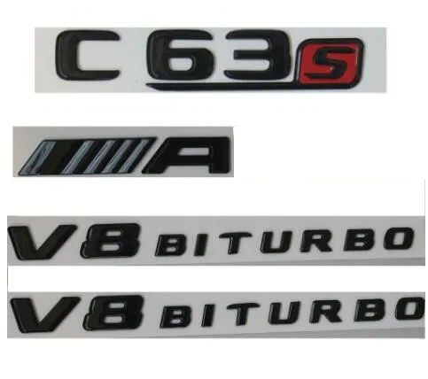 Глянцевый черный C63s Для AMG V8 BITURBO значки багажника-эмблемы для Mercedes W205 | Автомобили