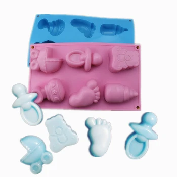 

6 Cells Baby Feet and Toys Silicone Molds 3D Chocolate Sugar Candy Jelly Moulds Cupcake Party Fondant Cake Decorating Tools New