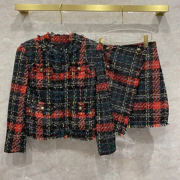 Luxury Wool Tweed 2 Pieces Suit for Women 2020 Autumn New Long-sleeved Hip Retro Woolen Plaid Cardigan Jacket and Mini Skirt Set
Luxury Wool Tweed 2 Pieces Suit for Women 2020 Autumn New Long-sleeved Hip Retro Woolen Plaid Cardigan Jacket and Mini Skirt Set