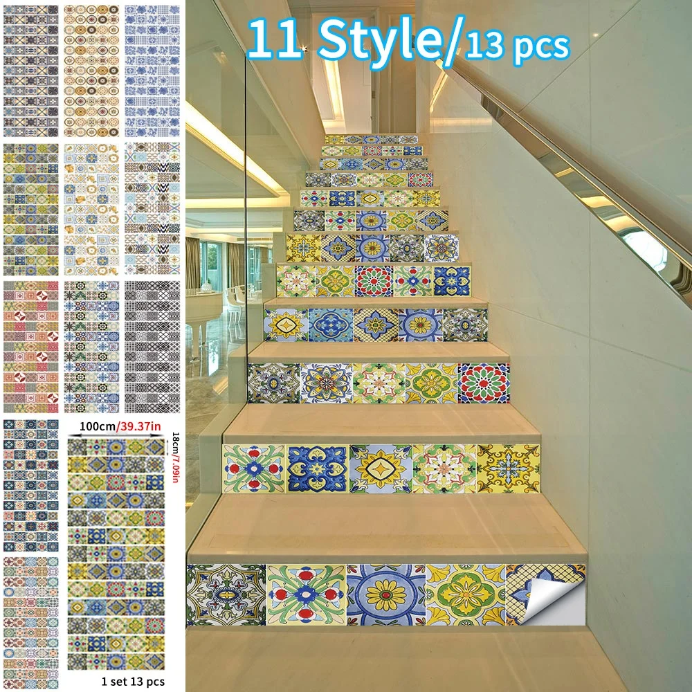 13PCS Turkish Ceramic Tile Mural Removable PVC Vintage Staircase Riser Wall DIY Decoration Waterproof Stairs Steps Stickers
13PCS Turkish Ceramic Tile Mural Removable PVC Vintage Staircase Riser Wall DIY Decoration Waterproof Stairs Steps Stickers