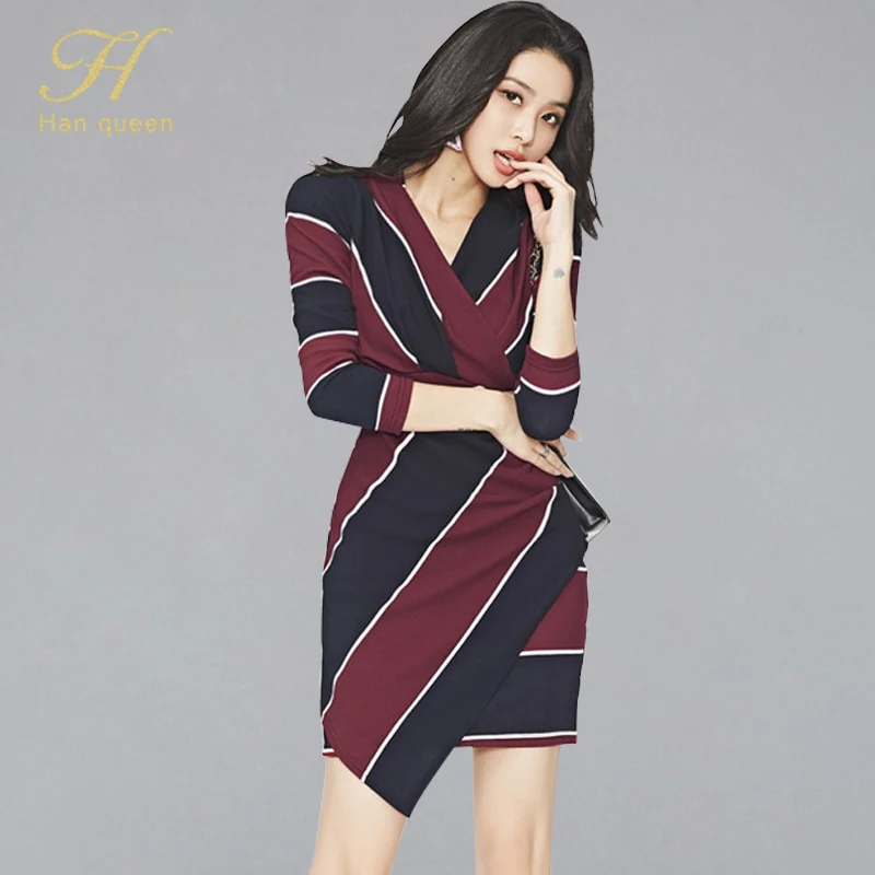 H Han Queen Retro Striped Pencil Bodycon Dress Women 2019 Autumn Elegant 3/4 Sleeve Sheath Dresses OL Casual Work Wear Vestidos
H Han Queen Retro Striped Pencil Bodycon Dress Women 2019 Autumn Elegant 3/4 Sleeve Sheath Dresses OL Casual Work Wear Vestidos