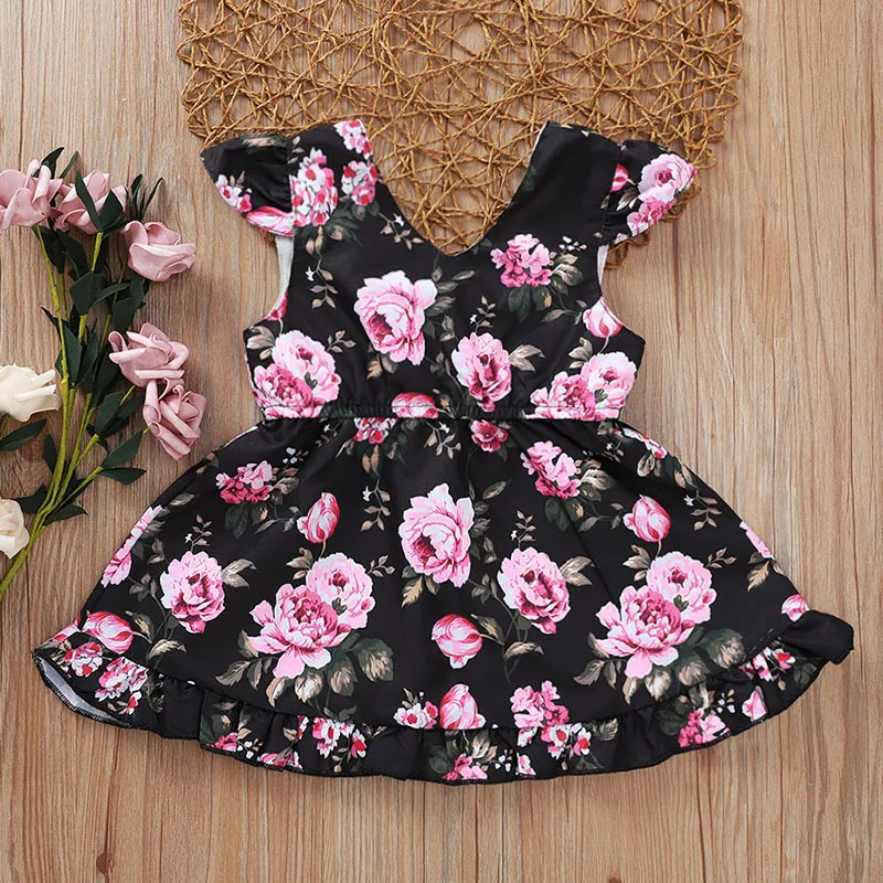 Фото Summer 2020 Girls Dress Winter Cute V Neck Print Pink Rose Vestidos 6M-4T | Мать и ребенок