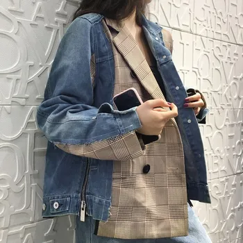 2019 Spring Summer Lapel Long Sleeve Blue Denim Jacket Split Spliced Double Breasted Short Coat
2019 Spring Summer Lapel Long Sleeve Blue Denim Jacket Split Spliced Double Breasted Short Coat